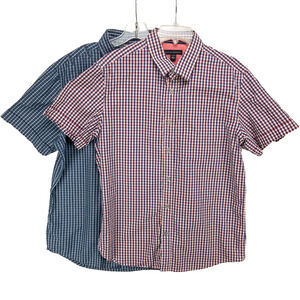 Banana Republic Short Sleeve Button-Up Shirts Men's Large 16 Lot of 2 Check Blue